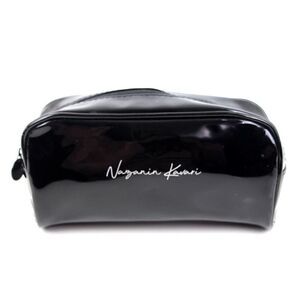 NAZANIN KAVARI BLACK PVC MAKEUP ZIP CASE BRUSH HOLDER COSMETIC BAG PURSE